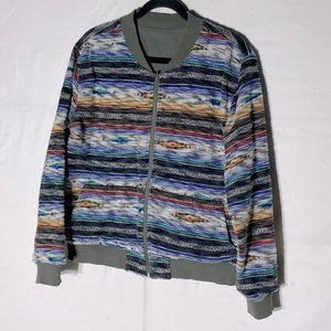 LAS Vegas Oversized Sage Green Southwestern Reversible Bomber Jacket M